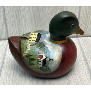 Vintage Hand Painted Duck Decoy House Fence Church Barn Signed Sandy Wickes